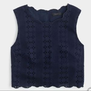 J. Crew Scalloped crop top eyelet 6 navy